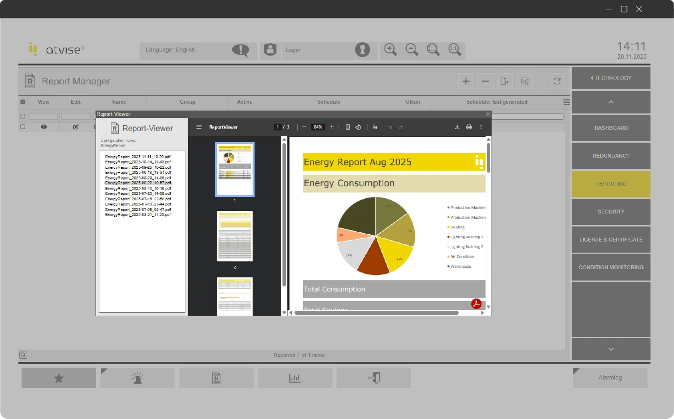 atvise® SCADA — tendencias y gráficos